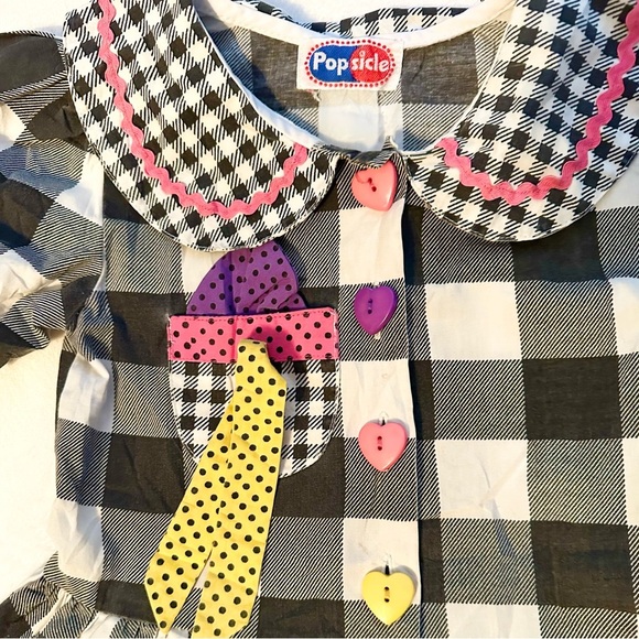 RARE Vintage Popsicle Gingham Dress Heart Buttons 18-24M black white colorful - Picture 2 of 7